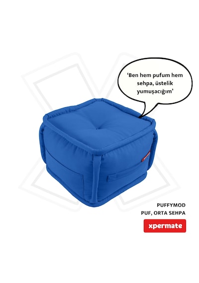 Xpermate Puffymod Dekoratif Kare Puf Orta Sehpa 40x40 Cm Mavi