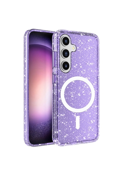 Goocamp Galaxy Uyumlu S25 Plus Kılıf Magsafe Şarj Özellikli Parlayan Simli Saydam Renkli Al Pembe