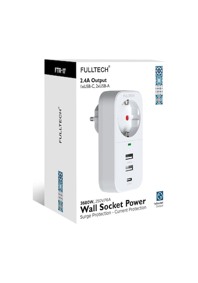 2.4a Çıkışlı 2xusb 1xtype-c Tekli Priz Ftr-17