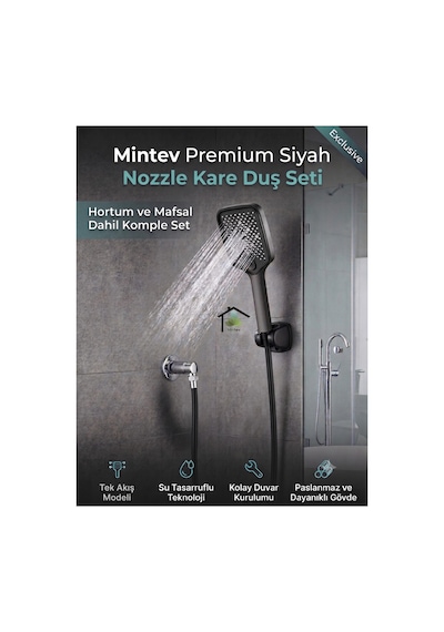 Noozle Siyah Lüks Duş Başlığı Siyah Hortum Ve Mafsal Komple Set Çok renkli