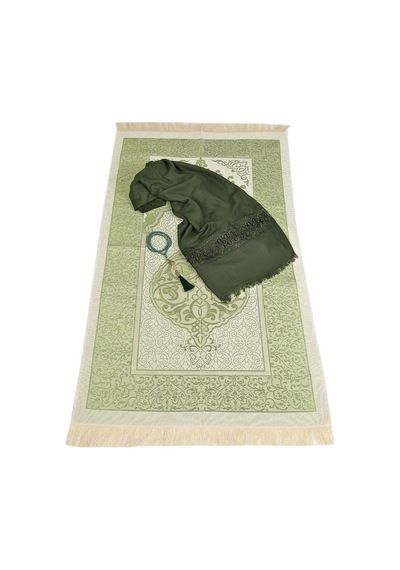 Hediyelik Seccade, Şal, İnci Tesbih, Asetat Kutulu 26 23 Cm 450 Gr Set-yeşil Çok Renkli