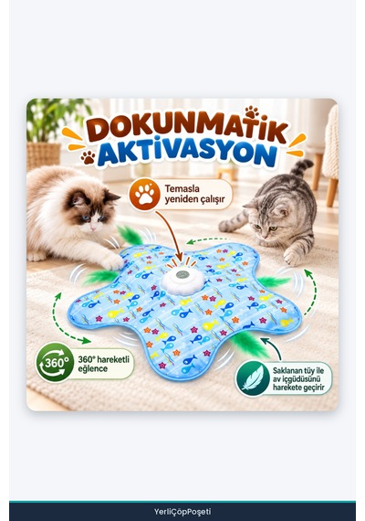 İnteraktif Kedi Oyuncağı - Hareketli Tüylü - Usb Şarjlı - 3 Oyun Modu