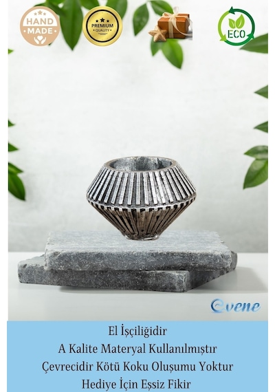 Mumluk Şamdan 3 Adet Tealight Uyumlu Elmas Çizgili Model - Gümüş Eskitme