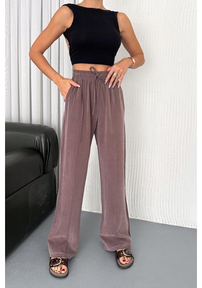Feela Moda 2007 Bağcıklı Beli Lastikli Modal Çımalı Palazzo Kadın Pantolon Vizon