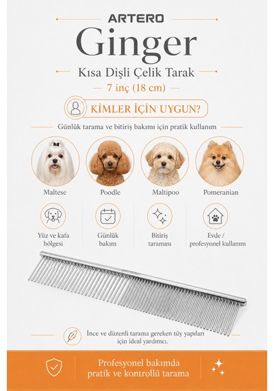 Artero Ginger Kısa Dişli Köpek Tarağı 18cm