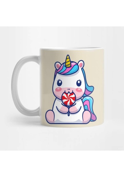 Lolipop Yiyen Unicorn Kupa Bardak Çok Renkli