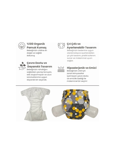 Baby Ybb Yıkanabilir Bebek Bezi Petek Desen Çıt Çıtlı 3kg-12kg Standart