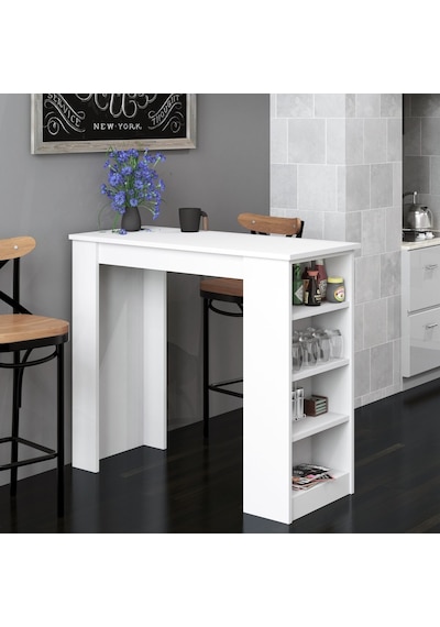Bicabin Bicabin Tekila Raflı Bar Masası, Yemek, Mutfak Masası Beyaz