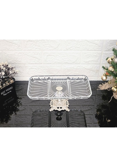 Paşabahçe Elegance Bölmeli Gümüş Döküm Ayaklı Sunum Kayık Dikdörtgen Tabak & Servis Tabak 27 Cm Beyaz