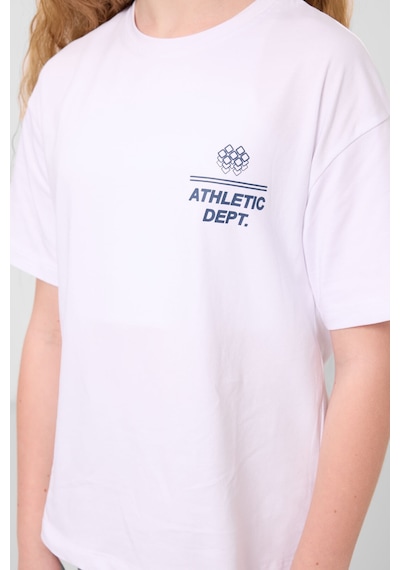 Beyaz Pamuklu O Yaka Oversize Fit Baskılı Kız Çocuk T-shirt - 75178 Beyaz