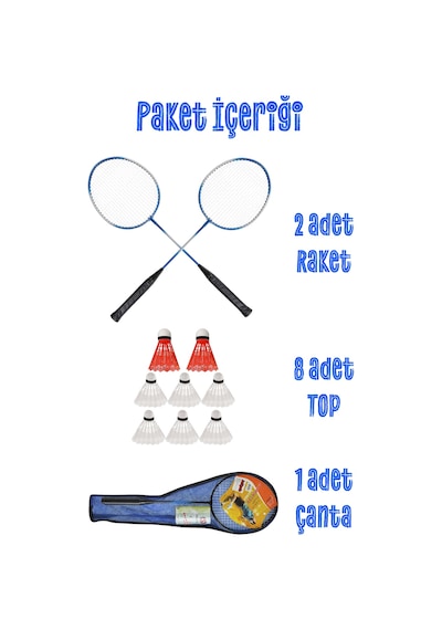 11 Parça Çantalı Set Badminton Raketi Seti 2 Raket + 8 Top + Çanta Amatör Çocuk-genç Raket Top Seti