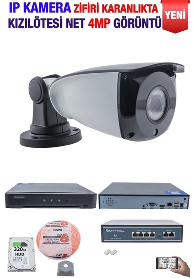 Ip Kamera Seti - 1 Ip Kamera - 10 Kanal Nvr - 4 Port Poe Switch, 320 Gb Disk, Gece Görüşlü Ir
