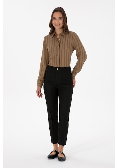 U.S. Polo Assn. Kadın Siyah Carrot High Waist Fit Kanvas Pantolon 50309266-VR046