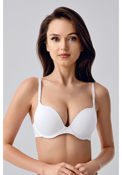 New Bra Kadın Push-up Etkili Destekli Saten Görünümlü Sütyen Beyaz 7030 Beyaz