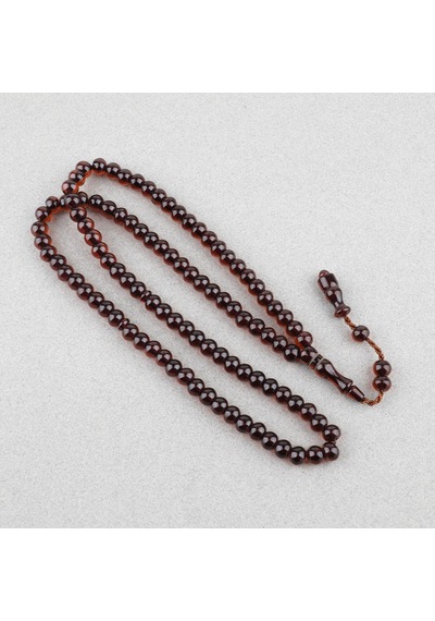 Ateş Kehribar 99luk Namaz Tesbih Tekerlek Kesim 9x7mm Tesbih - Kahverengi Kahverengi