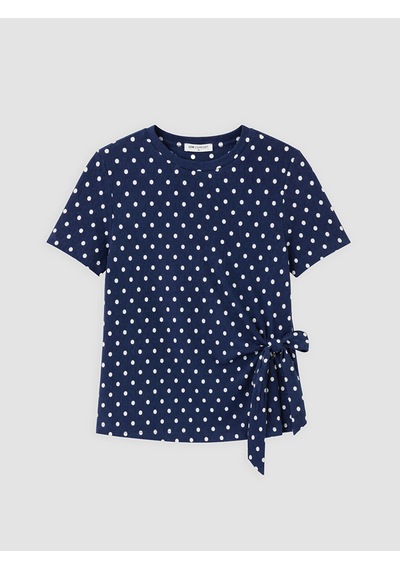 Lcw Comfort Lacivert Bisiklet Yaka Puantiyeli Büzgülü Bluz