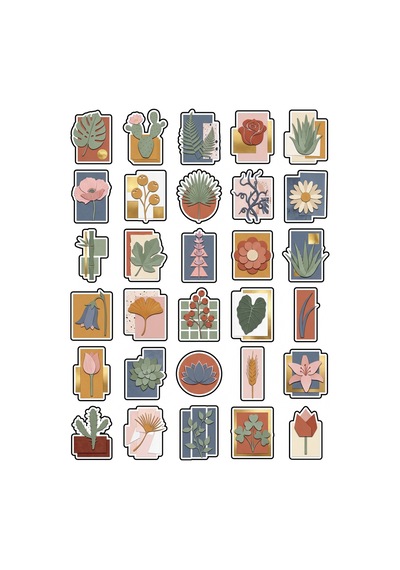 30 Adet Vintage Botanik Kolaj Sticker Seti - Laptop Defter Ajanda Scrapbook Çok Renkli