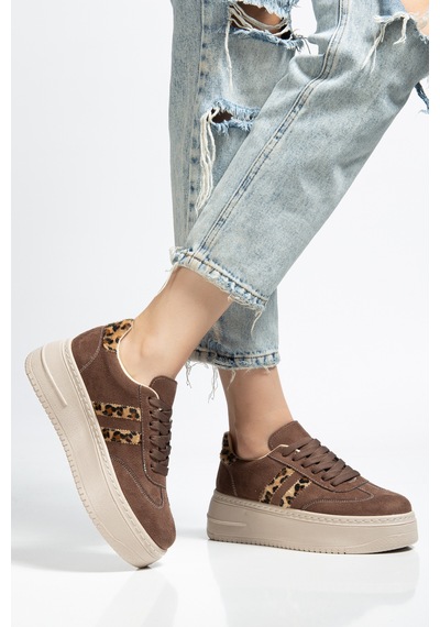 Bahrina Kadın Kalın Tabanlı Sneaker Kahve Süet Leopar