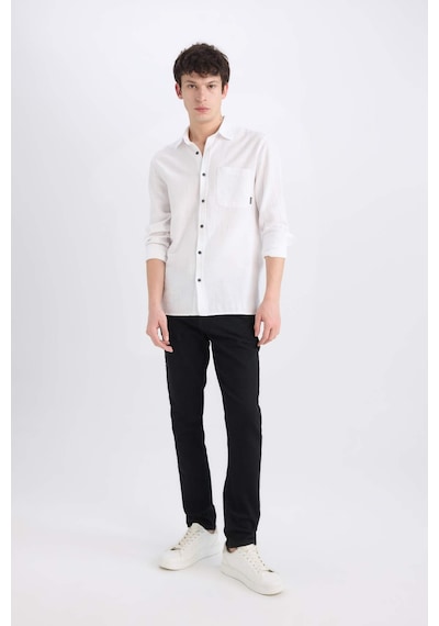 DeFacto %100 Pamuk Regular Fit Basic Düz Uzun Kollu Beyaz Gömlek D7079AX25SPWT34