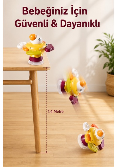 Neşeli Ördek Vakumlu Döner Duyusal Bebek Aktivite Ve Mama Sandalyesi Oyuncağı Çok Renkli