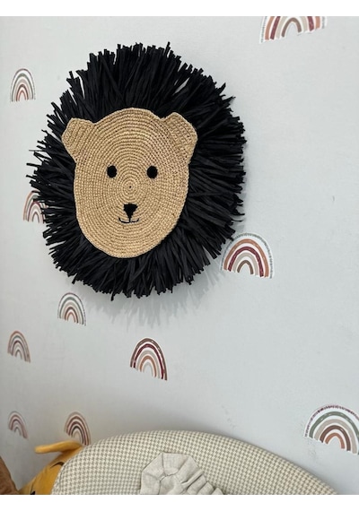 Bohem Siyah Saçaklı Çocuk Bebek Odası Rafya Ayı Duvar Süsü