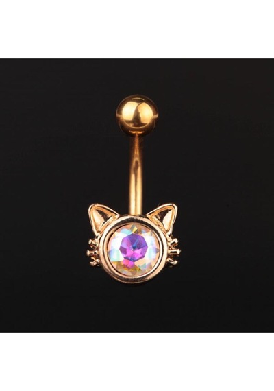 Zirkon Taşlı Kedi Model Göbek Piercingi Kedi Göbek Piercingi Gümüş - Altın