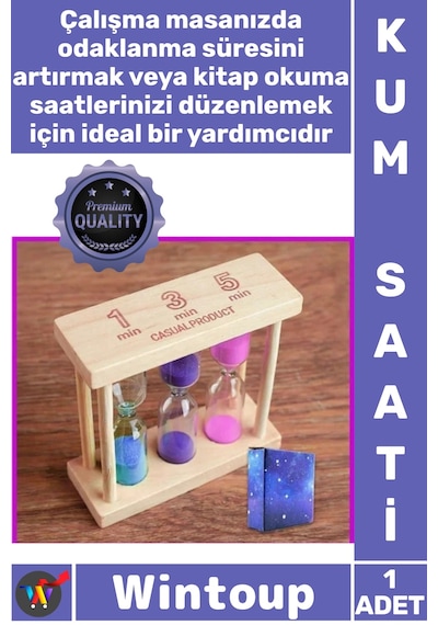 Kumsaati Dekoratif Cam Modern Ofis Masaüstü Aksesuar Retro Estetik Şık Ahşap Tasarım 3'lü Kum Saati