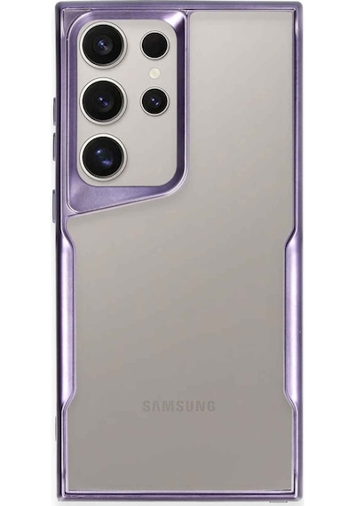 Samsung Galaxy Uyumlu  S23 Ultra Kılıf Metal Çerçeve Görünümlü Kırılmaz Boyi Kapak Derin Mor