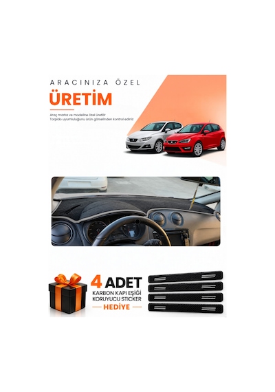 Seat Ibıza 2008-2017 Uyumlu Torpido Koruma Örtüsü Oto Kılıfı - Siyah Gri