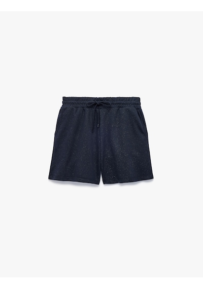 Koton Slim Fit Beli Bağcıklı Cepli Simli Mini Şort Lacivert 6sal40139ık