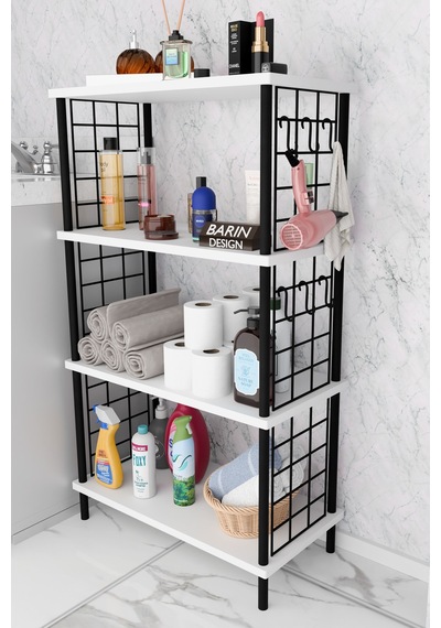 Çevir Kur Kolay Kurulum 4 Katlı Banyo Rafı Metal Telli Çok Amaçlı Organizer Dolap Stand Raf Beyaz