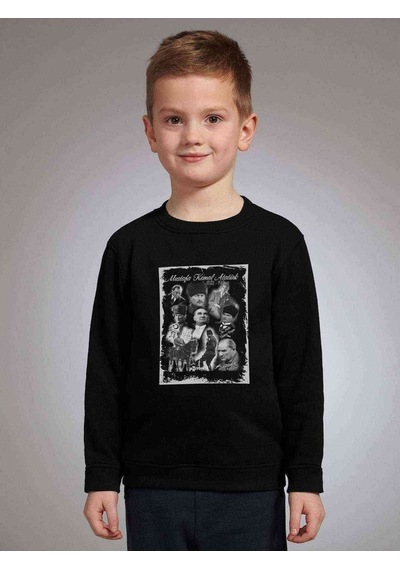 Tshirthane Ulu Önder Gazi Mustafa Kemal Atatürk Kolaj Baskılı Çocuk Siyah S Siyah