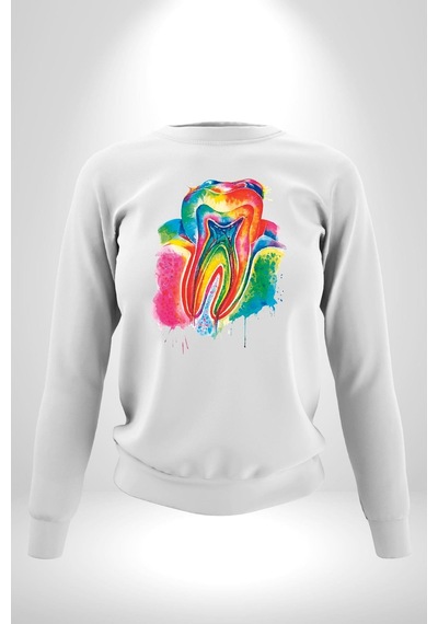 Diş Doktoru Diş Anatomisi Özel Tasarım Unisex Beyaz Sweatshirt Beyaz