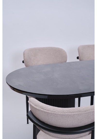 Bohem Polo Lak Panel Yemek Masa Sandalye Takımı 90x170 Siyah