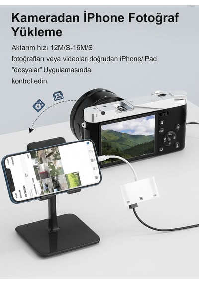 Kb-10 Apple iPhone Uyumlu Lightning 3ın1 Ethernet Rj45 Ve Usb Kamera Adaptörü