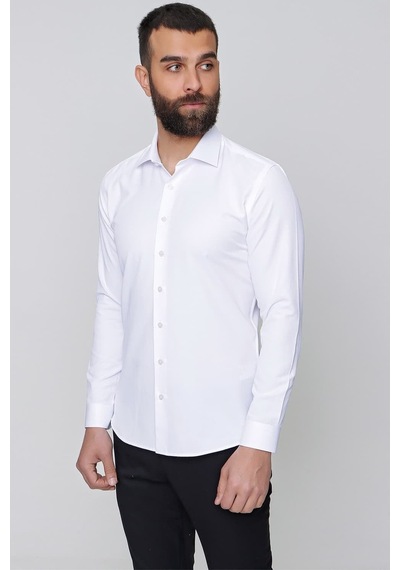 Slim Fit Pamuk Saten Klasik Beyaz Gömlek Gk 604