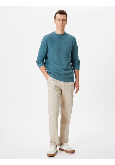 Koton Slim Fit Kazak Triko Basic Bisiklet Yaka Dokulu Mavi 4wam70031ht Mavi