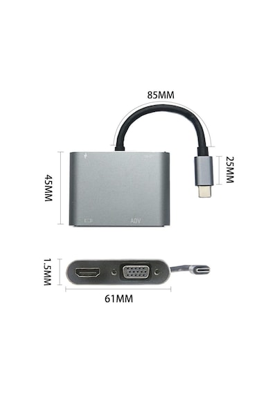 4 Ü 1 Arada Type-c To Hub Dönüştürücü Adaptör 4k Ultra Hd Hdmı &amp Vga Görüntü Aktarımı, Pd Hızlı Şarj Destekli, Usb Çoklayıcı 5570 Diğer