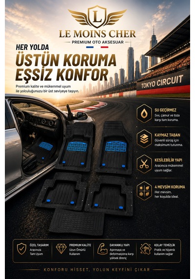 Mini Cabrio Cooper Havuzlu Oto Paspası Kaymaz Taban Dayanıklı Enerji Mavi