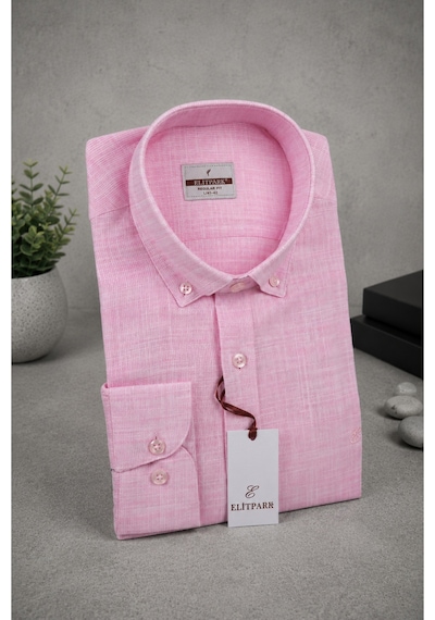 Elitpark %100 Pamuk Cepsiz Regular Fit Pembe Erkek Gömlek
