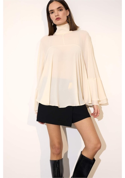 Defacto Fashion Fit Dik Yaka Krep Uzun Kollu Bluz G8612ax26sper83 Ekru-er83