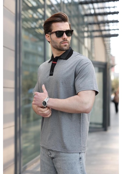 Madmext Antrasit Polo Yaka Erkek T-shirt E7147