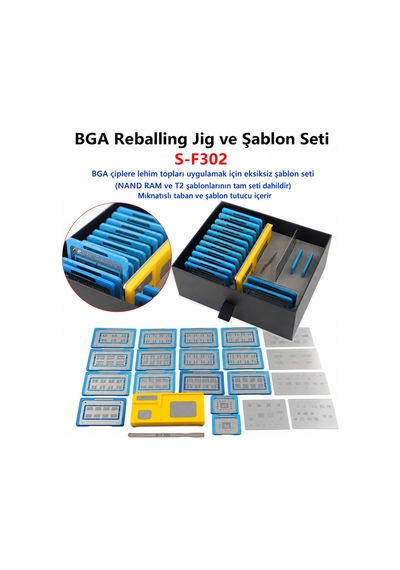 S-f302 Bga Reballing Manyetik Stencil Seti Ram Nand T2 M1 M2 Rework Tamir Kiti