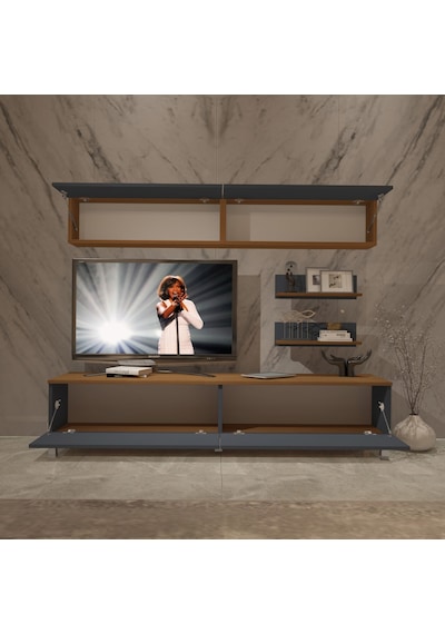 Decoraktiv Eko 5 Mdf Std Krom Ayaklı Tv Ünitesi Tv Sehpası Ceviz - Antrasit
