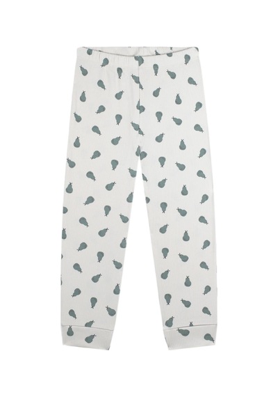 Antebies Organik Gri Yeşil Armut Desenli Beli Lastikli Uzun Kollu Erkek Çocuk Pijama Takımı