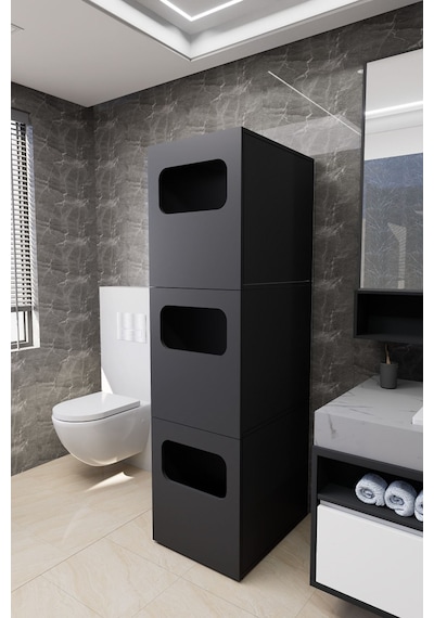 Lavina Banyo Kirli Sepetli Çamaşır Dolabı Antrasit Antrasit