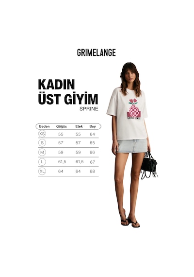 Grimelange Sprıne Kadın Yumuşak Kumaşlı %100 Pamuklu Baskılı Regular Beyaz T-shirt