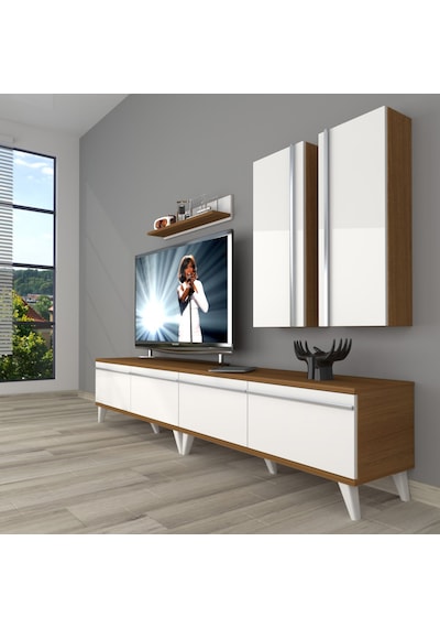 Decoraktiv Eko 5200t Mdf Retro Tv Ünitesi Tv Sehpası Ceviz - Beyaz