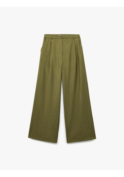 Koton Crinkle Kumaş Cepli Düz Bol Paça Palazzo Pantolon Haki 5sak40093ew Haki
