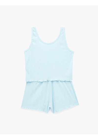 Koton Modal Kumaş Askılı Şortlu Pijama Takımı Mavi 6slk40136mk